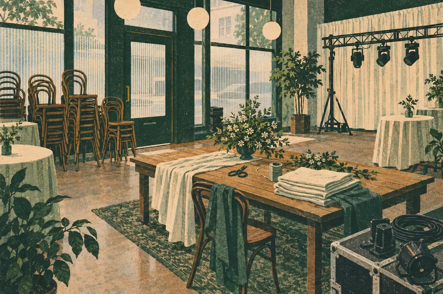 Illustration of event businesses and their working space