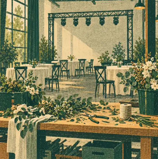 Illustration of event businesses equipment and workspace
